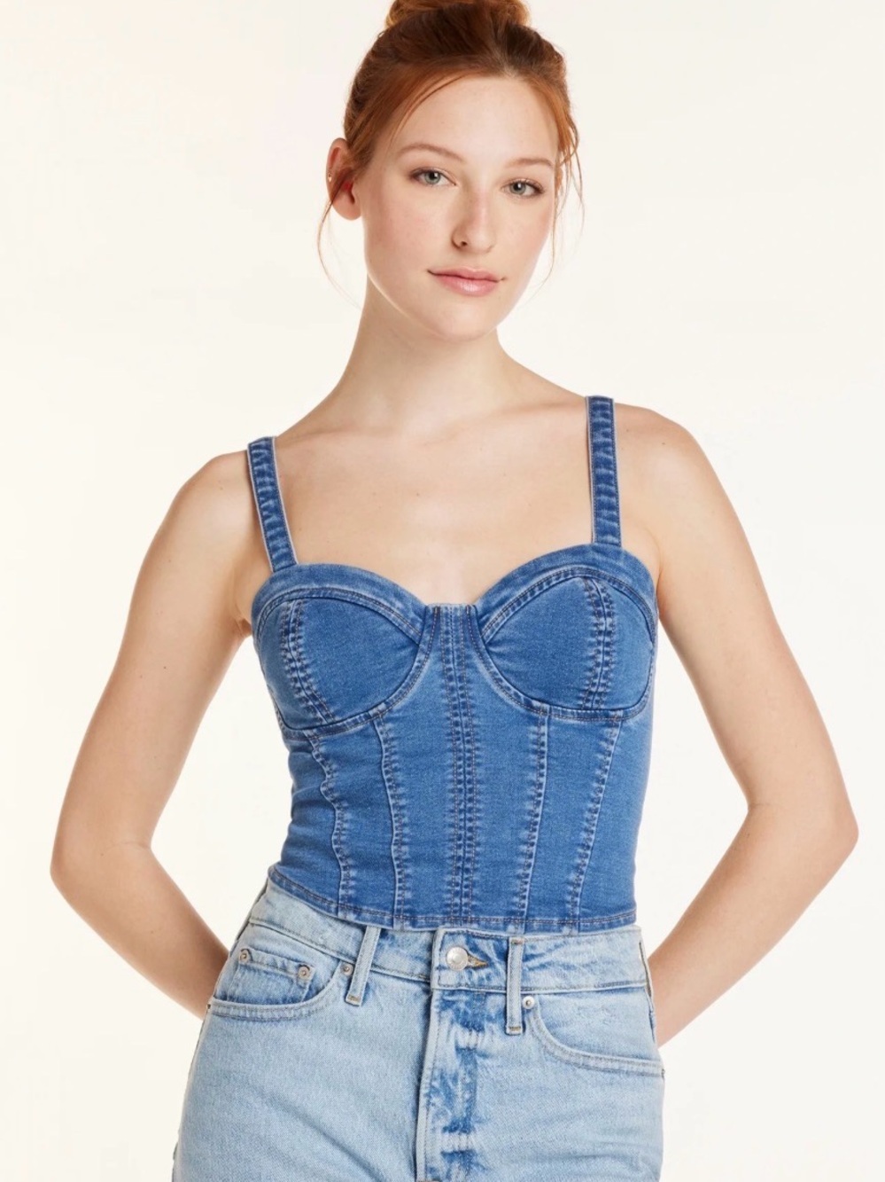 No Boundaries Women's Denim Corset Top, Size L